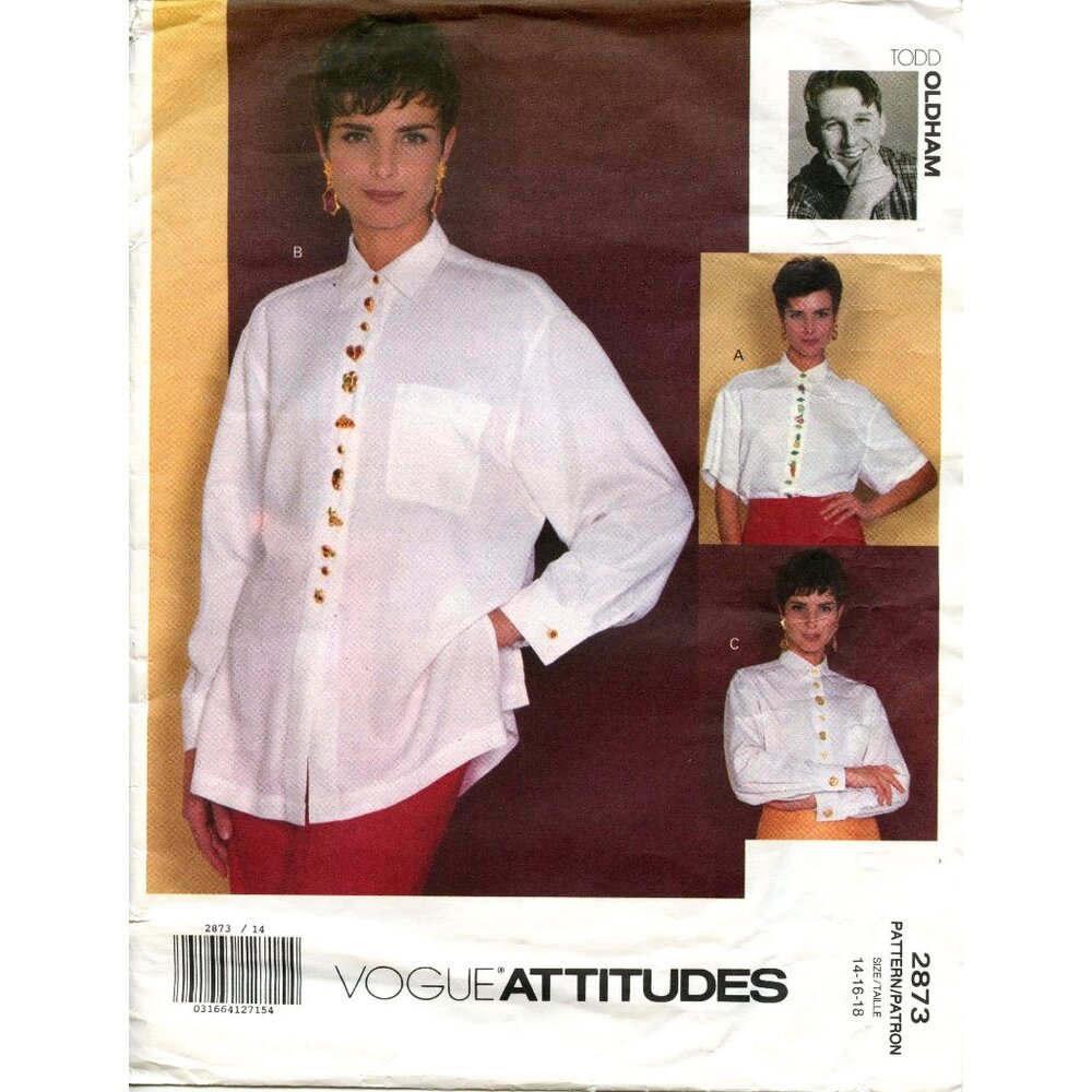 Vogue Attitudes 2873 Todd Oldham Blouse Pattern Size 16 Uncut Sewing Pattern